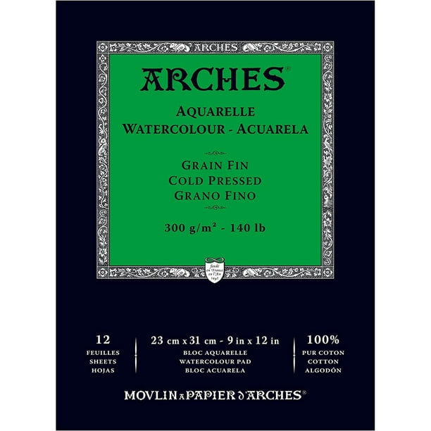 Arches Watercolor Cold Pressed Paper Pad, 9&quot; x 12&quot;, 12 Sheets 140lb