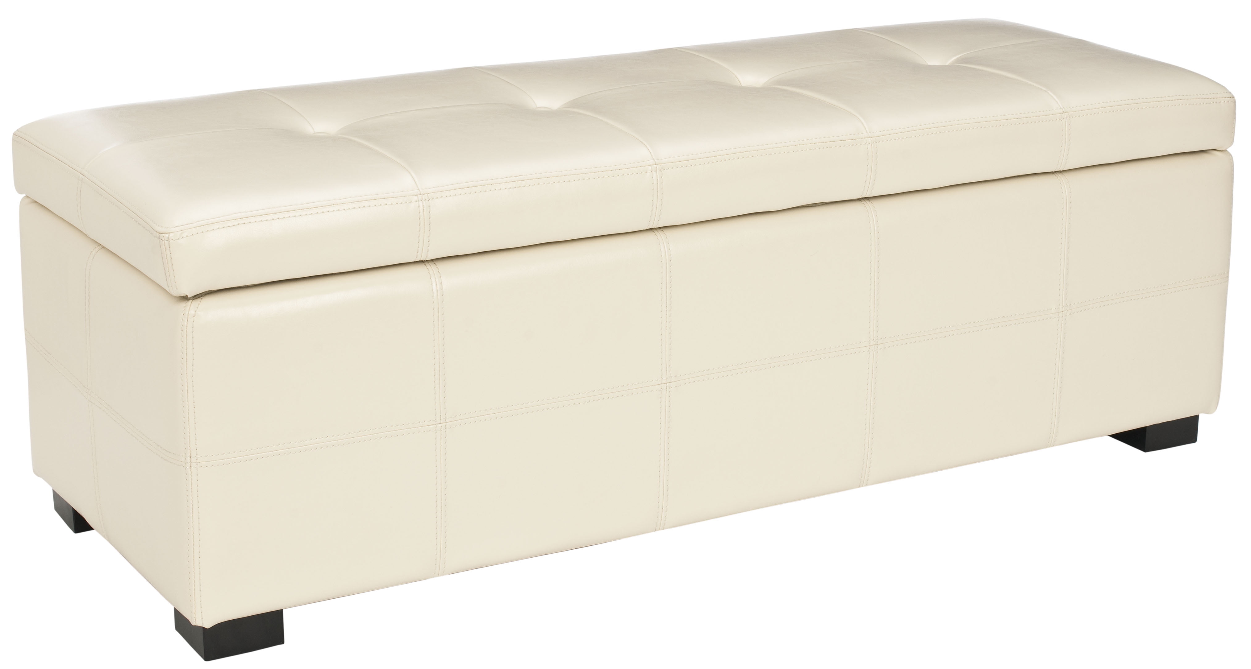 SAFAVIEH Maiden Large Rustic Flip Top Tufted Storage Bench, Flat Cream