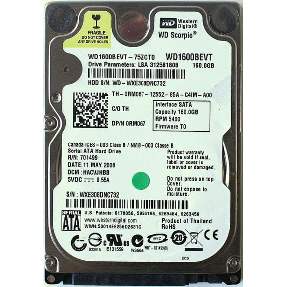 Hdd 160gb sata,0rm067,5400rpm, hacvjhbb, fw t0