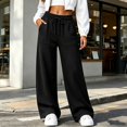 thumbnail image 3 of Sweatpants Women Solid Color Elastic Waist Wide Straight Leg Lightweight Casual Pants Fall Trousers with Pockets, 3 of 7