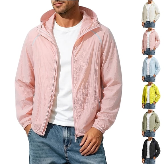 Mens Color-Blocked Hooded Jacket Windproof Drawstring Zipper Pockets Lightweight Outerwear for Travel Jogging Cycling Daily Casual Jackets Size 2XL