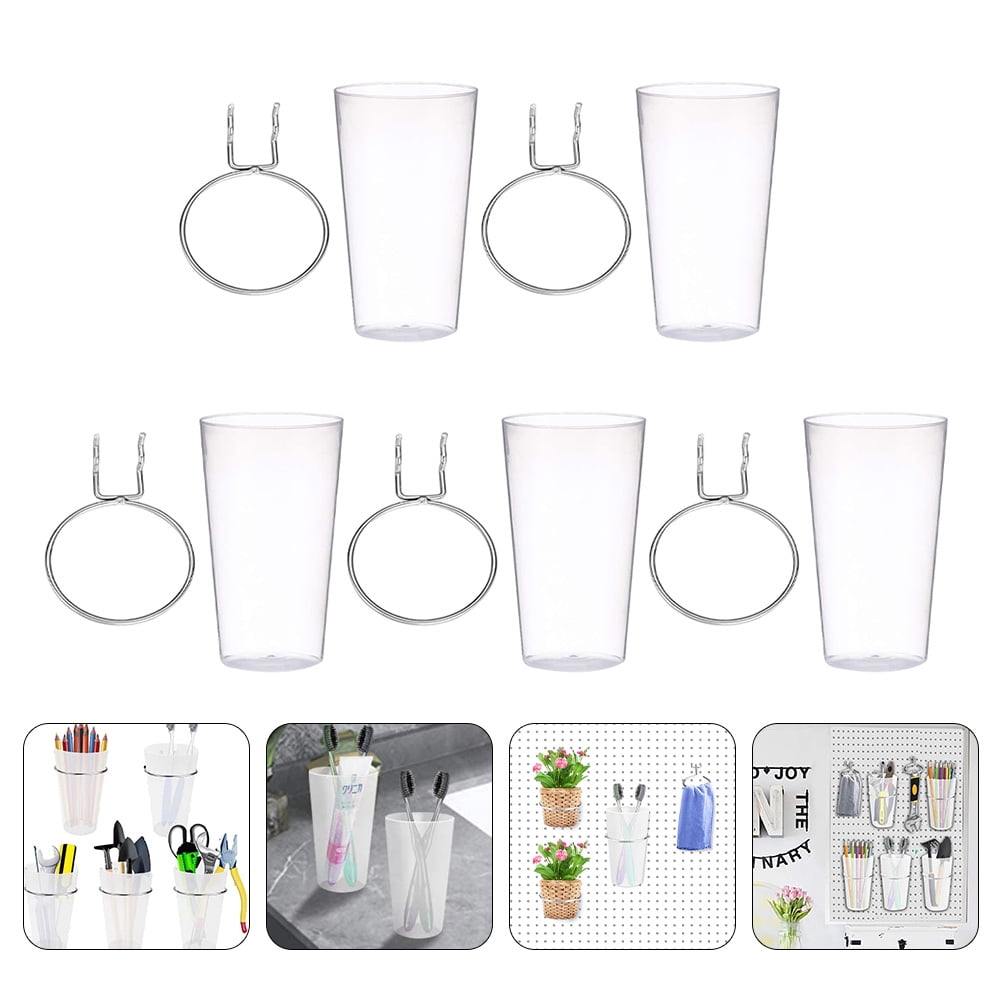 IBASETOY 5Sets Pegboard Cup and Hook Storage Organizer for Shop with Assorted Color ABS Cups and Steel Hooks