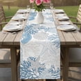 thumbnail image 4 of Light Blue Coastal Table Runner 90 Inches, Grey Beige Coral Starfish Nautical Bed Runner Dresser Scarves Tabletop for Indoor Outdoor Parties/Ceremony/Banquet, 13" x 90", 4 of 9