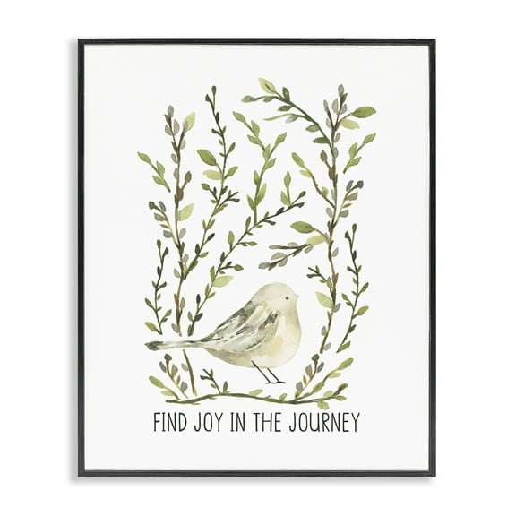 Stupell Industries Find Joy with Bird Botanical & Floral Painting Black Framed Art Print Wall Art, 11 x 14