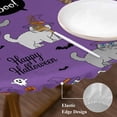 thumbnail image 3 of Purple Halloween Round Tablecloth, Fitted Table Cover with Elastic for 45"-54" Round Tables, Cat Bat Ghost Pumpkins Table Cloth Outdoor Indoor Dinning Party Waterproof Tablecloths, 3 of 7