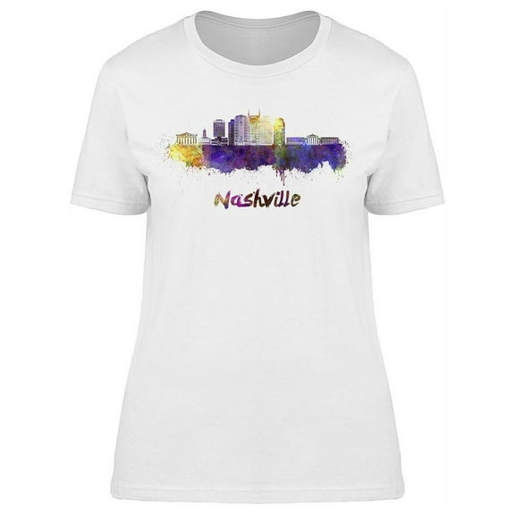 Nashville Skyline Watercolor Art T-Shirt Women -Image by Shutterstock, Female Large