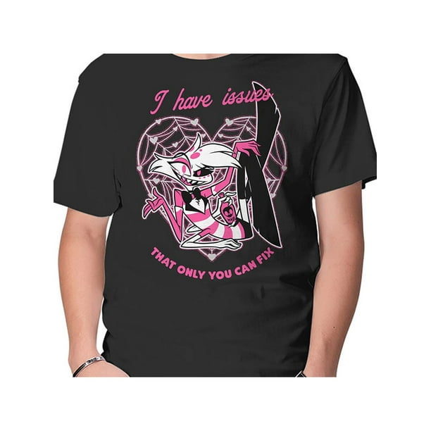 Camiseta gráfica para hombre, 100 % algodón, con el divertido estampado "Tengo problemas con los ángeles", manga corta y cuello redondo, color negro, ideal para un look informal.
