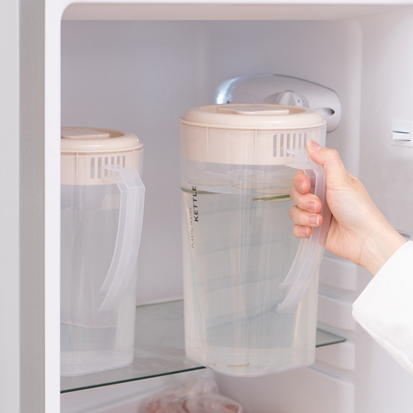 Fridge Door Water Jug with Handle BPA Free Plastic Pitcher with Flip Top Lid Perfect for Making Lemonade, Milk, Teas and Juices, 2 L, Clear