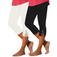 thumbnail image 2 of Jgppe Women's Capris Casual Pants 2 Pack Solid Color Elastic Waist Ribbed Stretchy Hem Hollow out Summer Capri, 2 of 7