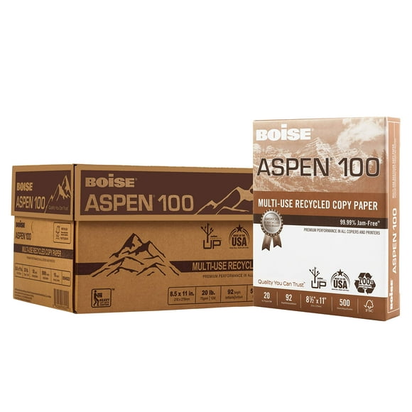 Boise Papier 100 % Recyclé Multi-Usage, 8.5 Pouces x 11 Pouces Lettre, 92 Blanc Éclatant, 20 lb, 10 Carton de Rame (5,000 Feuilles)