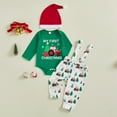 thumbnail image 4 of Tisuna Christmas Outfits Set For Newborn Baby Cartoon Print Long Sleeve Crew Neck Sweatshirt And Overalls Pants Set Cute Soft Baby Christmas Outfits Green Size 0-3 Months, 4 of 5
