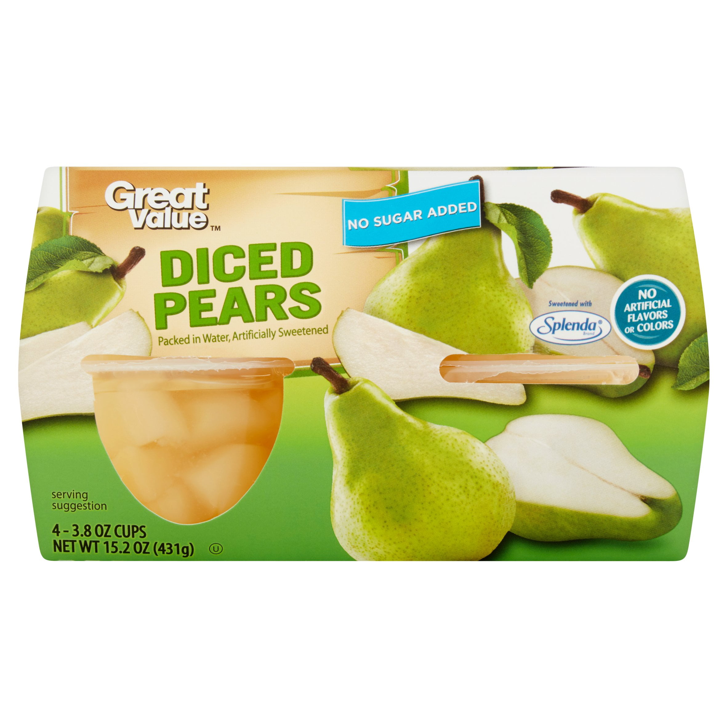 Great Value Diced Pears, 3.8 oz, 4 pack by Wal-Mart Stores, Inc.