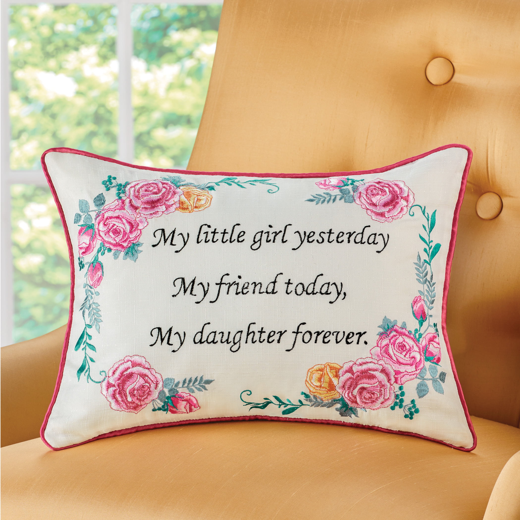 Collections Etc Floral Daughter Sentimental Throw Pillow with Pink ...