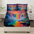 thumbnail image 4 of 3-Piece Cosmic Rainbow Falls Print Bed Sheet Set - Ultra Soft Fitted Sheet & Pillowcases, Floral Bedding Collection for Girls, Teens and Adults, 4 of 10