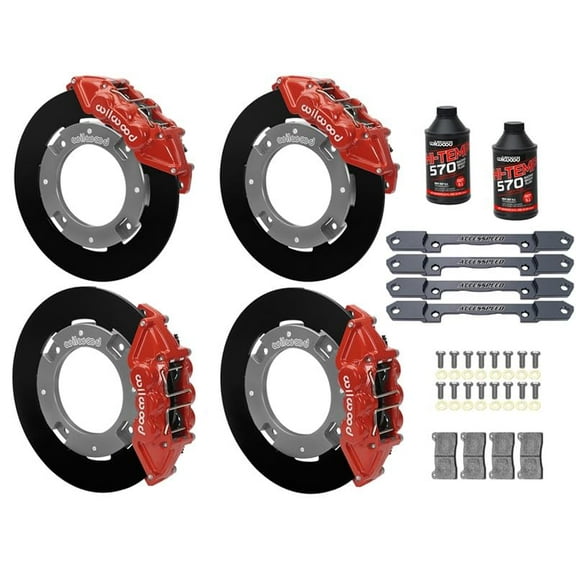 Wilwood Front & Rear UTV Big Brake Kit Combo with Red Calipers, Plain Rotors & Brake Fluid, For 2019-up Honda Talon 1000