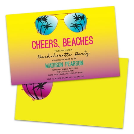 Personalized Cheers, Beaches Sunglasses and Palm Trees Bachelorette Party (Best Beach Wedding Invitations)