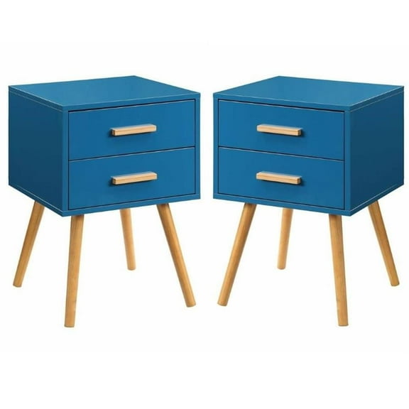 Home Square Oslo 2 Drawer End Table in Blue Wood Fiinsh - Set of 2