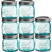 Ball Aqua Canning Jars 8 oz [Set of 8 ] Regular Mouth Vintage Mason Jars - Aqua-colored Glass with Airtight lids & Bands - DIY crafts & Decor - For Canning, Pickling, Bundled With Jar Opener