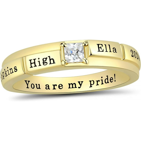 Ccjcinata Sterling Silver women's high school class rings-graduation class rings for women 2023-class rings for women high school customizable (Sterling Silver - Gold Plated)