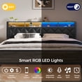 thumbnail image 5 of King Upholstered Headboard with Storage, LED Lights, Charging Station, Adjustable Fit, Black, 5 of 10