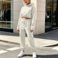 thumbnail image 4 of Zpanxa Sets for Women Clothing Two Piece Solid Drawstring Crop Hoodie and Cuffed Jogger Pants, 4 of 9