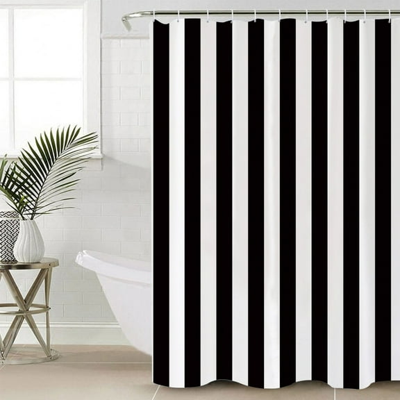 Simple Black White Stripes Bathroom Curtain 72 Inch Shower Curtain with Hooks, Modern Stripes Waterproof Polyester Bath Curtain Washable Bathtub Curtain 66''x 72''