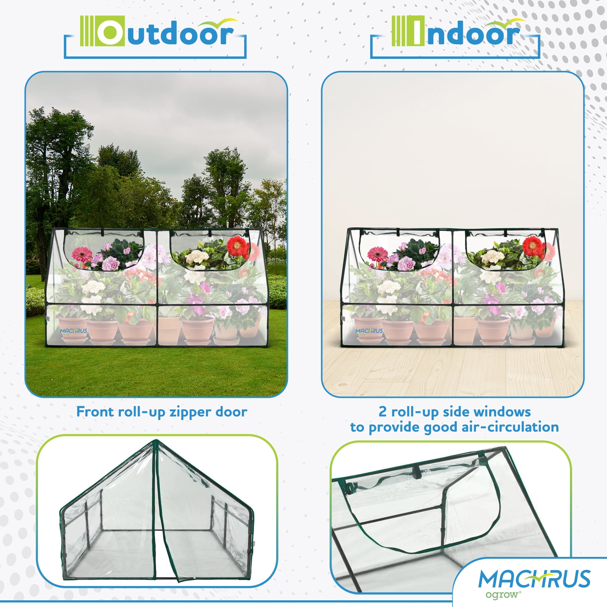 Machrus Ogrow Deluxe Walk-In Greenhouse with 3 Tiers & 6 Shelves, Clear Cover for Indoor and Outdoor Greenhouse Gardening