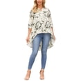 thumbnail image 2 of INSPIRE CHIC Women's High Low Tops 3/4 Sleeve V Neck Floral Asymmetrical Loose Button Down Shirt Dressy Casual Blouse L Apricot, 2 of 5