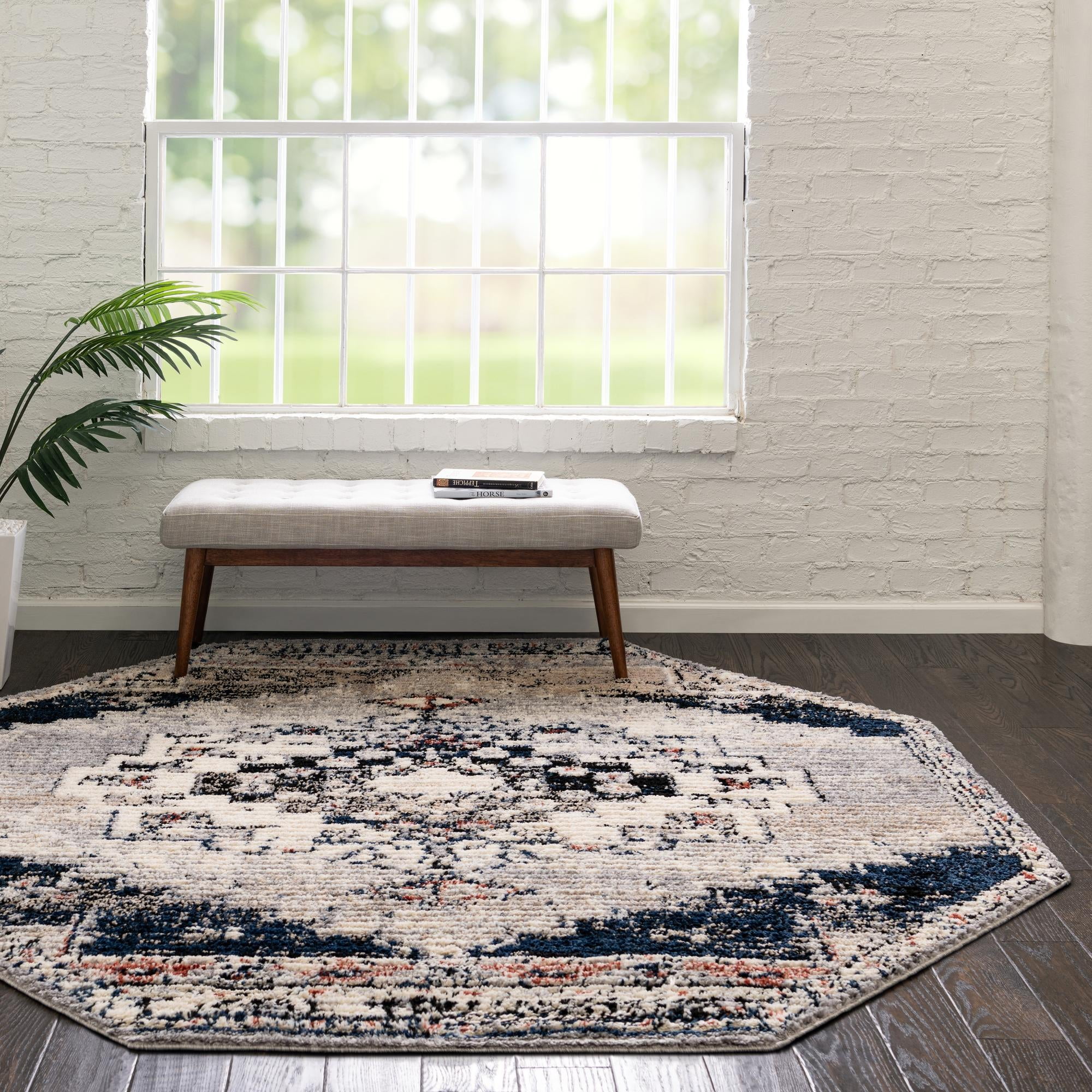 Tucson Collection Rug 7 Ft Octagon Gray Low Rug Perfect For