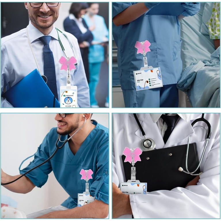 Cute Nurse Badge Reel With Pink Bow - Retractable ID Holder For Healthcare Workers, Teachers, Office