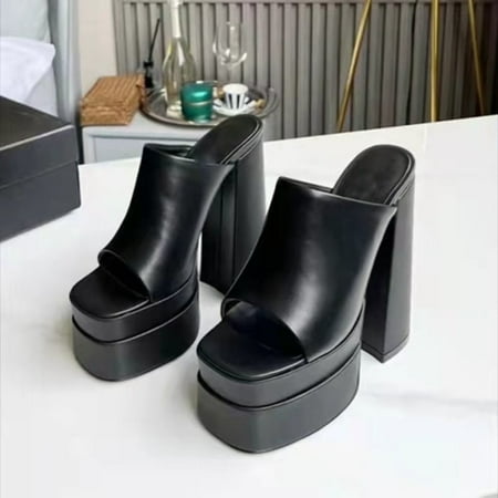 

PEASKJP Hiking Sandals Women 2023 New Open Toe Wedges Buckle Platform Thick Heel Sandals Slippers Platform Sandals Black 8.5