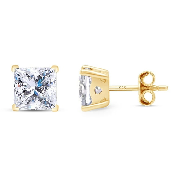 Princess Cut Lab Created Diamond Moissanite Square Stud Earrings .in 14K Gold Over Sterling Silver