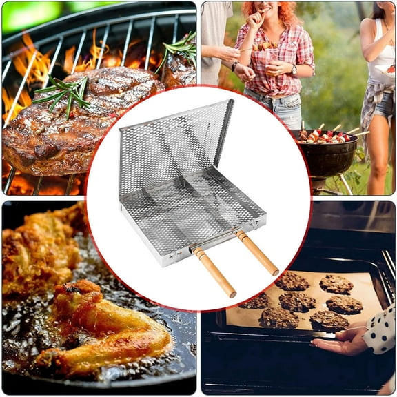 koolsoo BBQ Grilling Basket Barbecue Grill Basket Accessories Lightweight Stainless Steel Grill Rack Grill Net for Camping Party