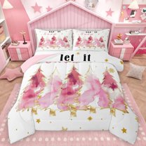 Homewish Kawaii Xmas Tree 3-Piece Full Size Comforter Sets For Children Teens Adults,Merry Christmas Bedding Comforter Set,Happy New Year Lightweight Bedding Sets,Super Cozy Room Decor,Reversible