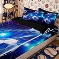 thumbnail image 3 of Meiyoeat Neon Soccer Ball Pattern Zipper Twin Comforter Sets with Fitted Sheet and 2 Pillowcases for Sports Fans, Futuristic Light Print Zipper Bedding Set, Blue Black,4-Piece,Black Reversible, 3 of 6