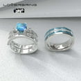 thumbnail image 5 of Couple rings Wedding Ring Set Women Square cut opal Engagement Ring in Sterling Silver Man Titanium Bands, 5 of 6