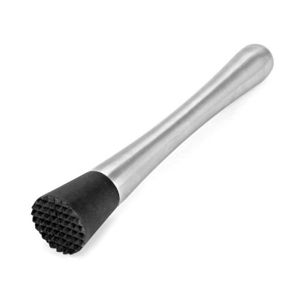 Co-Rect Stainless Steel Cocktail Muddler with Black Serrated End Cap, 8", Silver