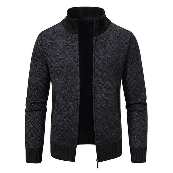 ZCFZJW Full Zip Mens Sweaters Cardigan Knitted Long Sleeve Fall Winter Warm Plaid Sweater Men's Workout Dress jacket with Pockets Black XXL