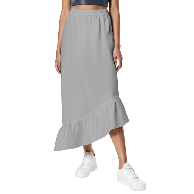 Falda midi de cintura alta para mujer - Cintura elástica, color liso - Elegante/informal para todas las estaciones - S-XXXL