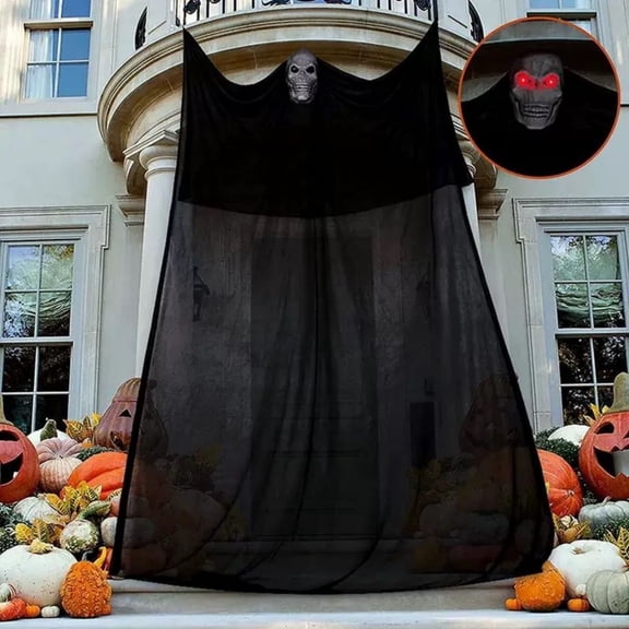 10FT Spooky Halloween Decorations Halloween Hanging Ghost,Scary Flying Gauze Ghost Hanging with Skeleton Mask Halloween Decoration for Halloween Party Outdoor Indoor Yard Tree Decor (Black)