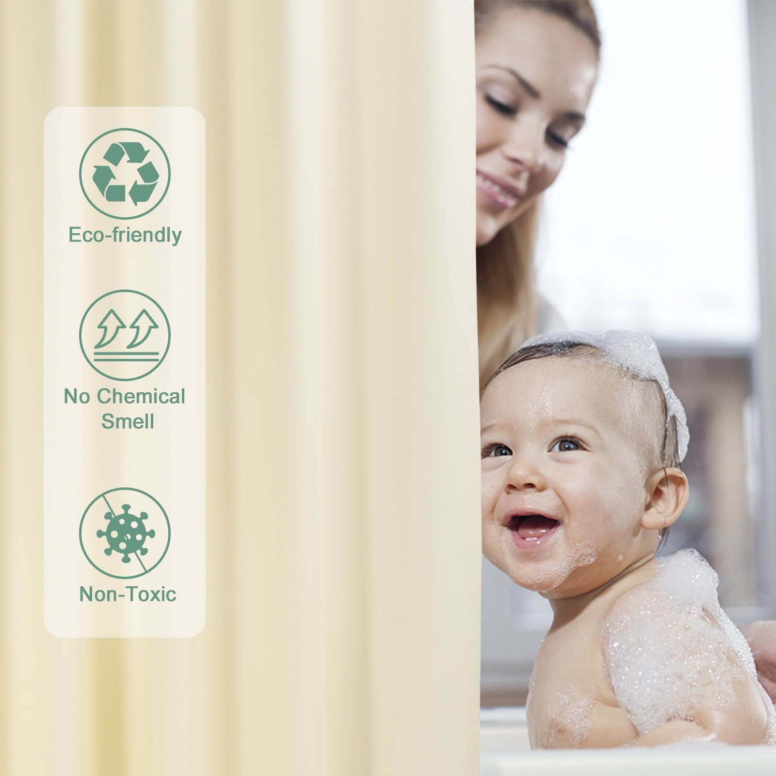 Inosoo Solid Beige PEVA Plastic Shower Curtain Liner, 72"x 72" Heavy Duty Waterproof Shower Liner for Bathroom, Mold and Mildew Resistant