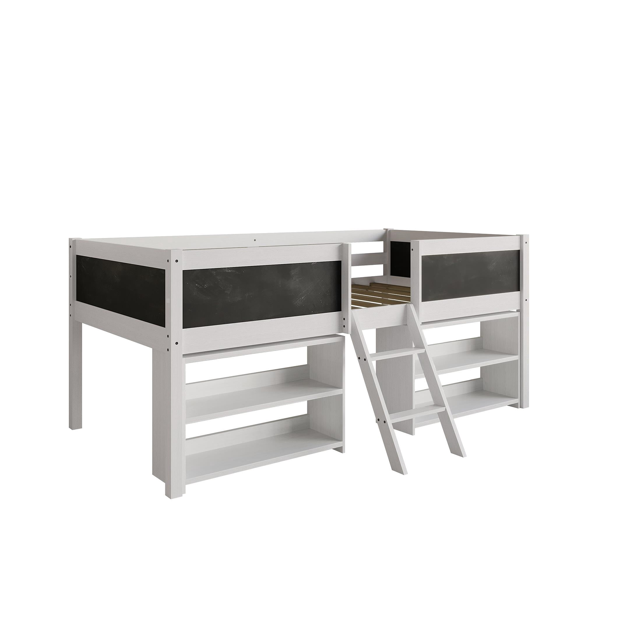 Castle Place Modern Twin Loft Bed with Storage Rack, White