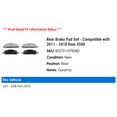 thumbnail image 2 of Rear Brake Pad Set - Compatible with 2011 - 2018 Ram 3500 2012 2013 2014 2015 2016 2017, 2 of 2