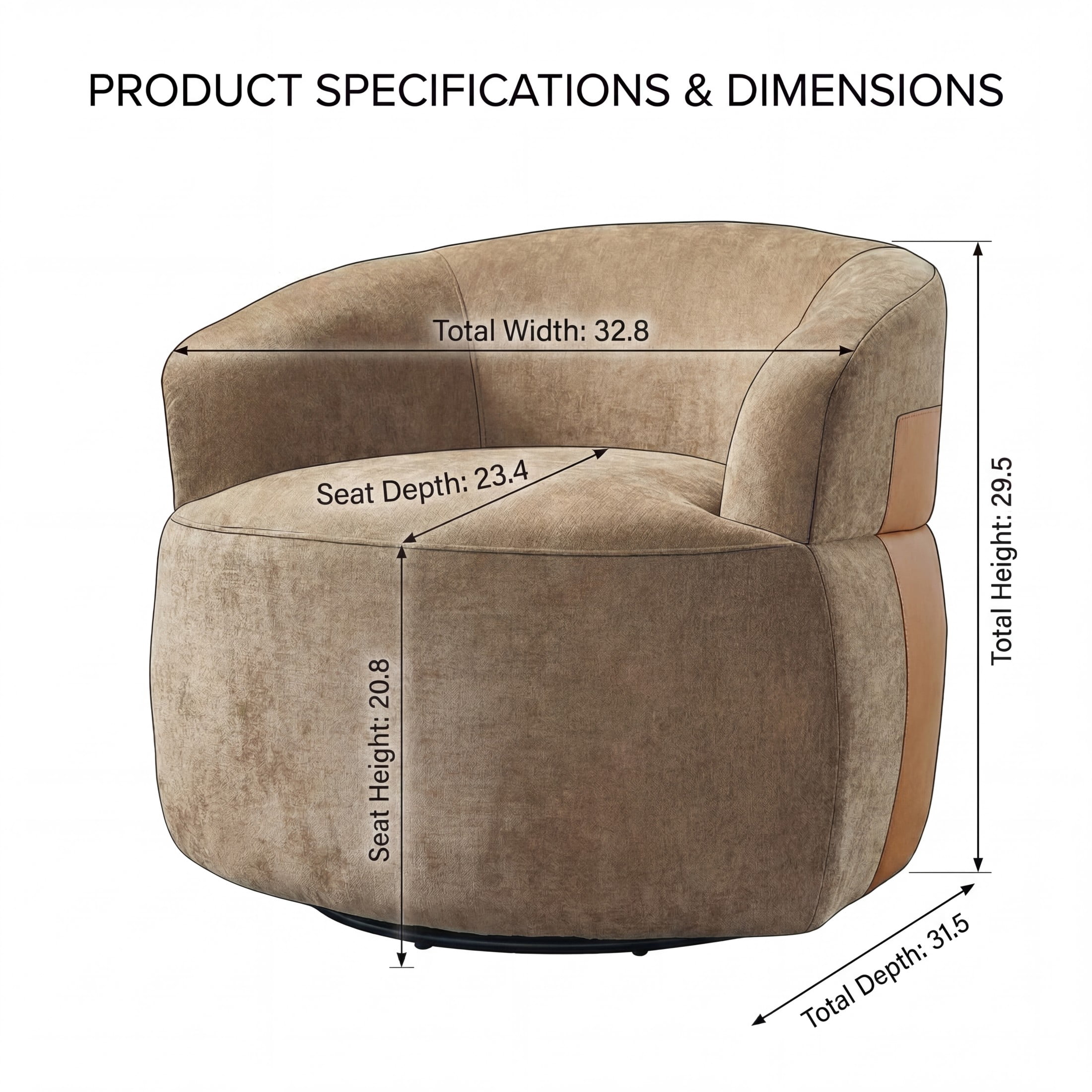 Christopher Knight Home Modern 360° Swivel Barrel Accent Chair, Polyester Fabric with Leather Accent, Brown