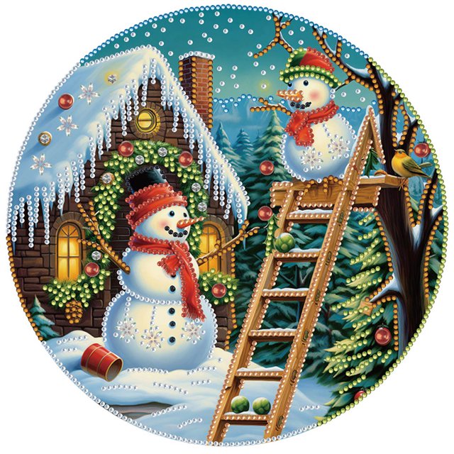 Pintura de diamante DIY, taladro parcial con forma especial, decoración de trabajo de muñeco de nieve, 30x30cm