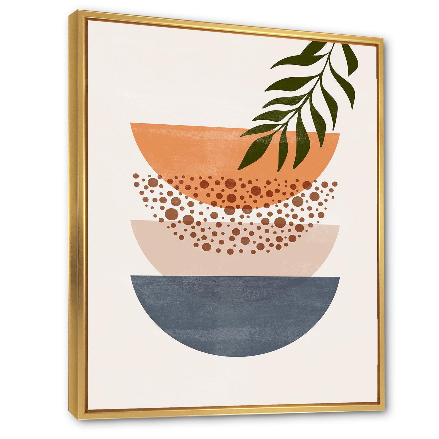 Designart Abstract Geometrical Sun and Moon With Leaf III FLOAT FRAME WALL ART