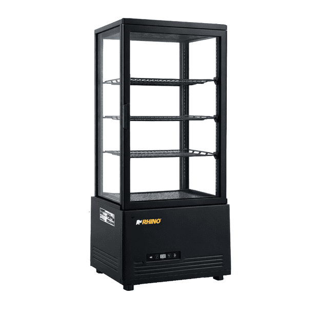 Vitrina Refrigerada Vertical Panorámica Rhino, 80 L, Exhibidor Comercial de 4 Lados de Vidrio, LED, con Control de Temperatura, VIVEPA-3