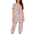 thumbnail image 4 of Wensltd Women Print Two Piece Sleepwear Set Short Sleeve Comfy Capri Pants with Side Pockets for All Season, 4 of 6