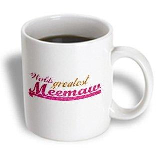 3dRose Worlds Greatest Meemaw - pink and gold text - Gifts for grandmothers - Best grandma nickname, Ceramic Mug,