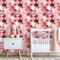 thumbnail image 3 of Pink Peel and Stick Wallpaper Pink Cupcakes Macarons Chocolate Strawberries Soft Spring Wall Mural 23.6in x 9.8ft Self Adhesive Removable Wall Paper Renter Friendly Wallpaper for Girls Bedroom, 3 of 8